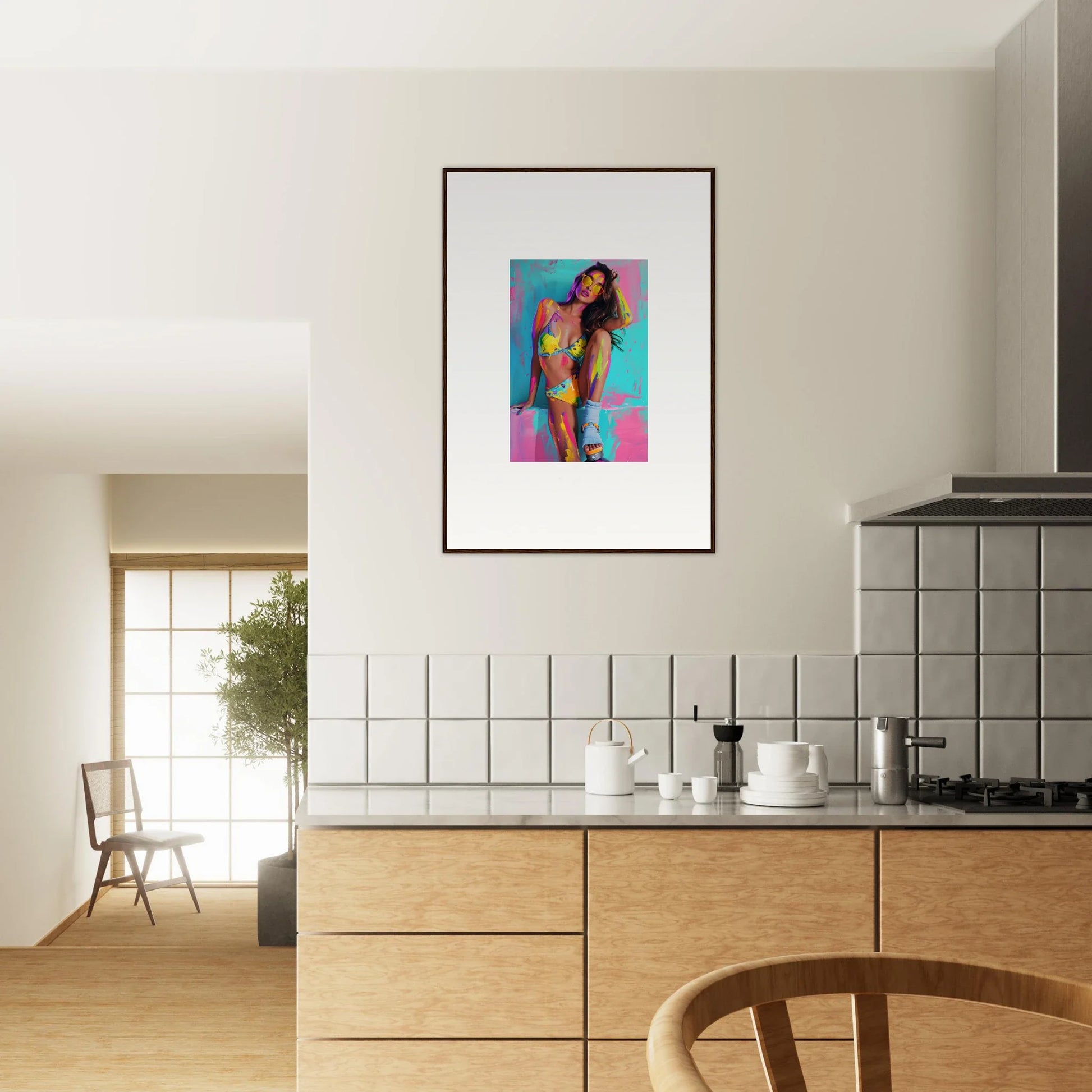 Colorful canvas print of a woman in a swimsuit for vibrant room decoration