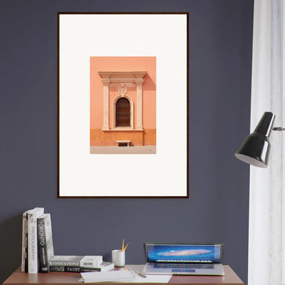 Framed wall art of Silent Sunset Oblique with a pink-orange window niche design