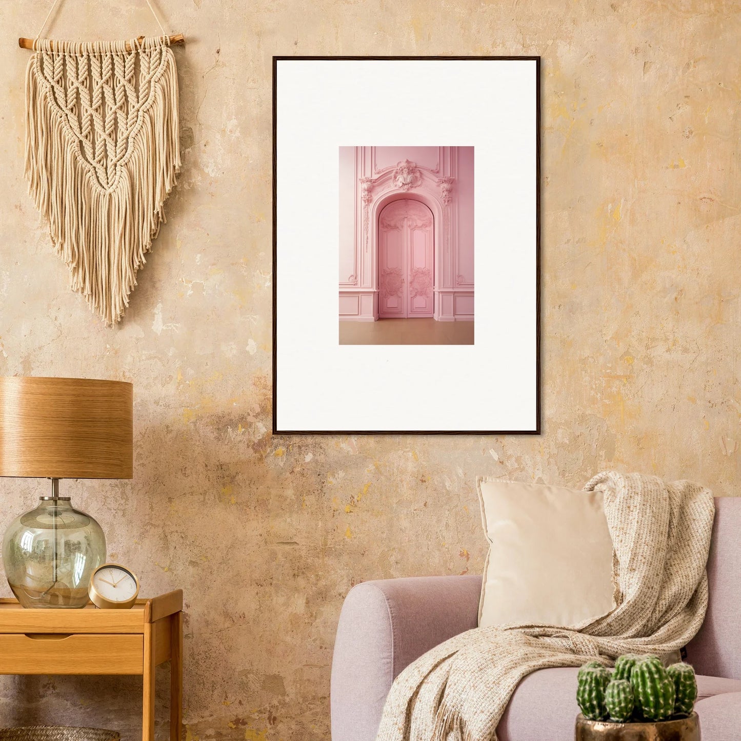 Framed pink photo of an ornate archway from the Gentle Whims Myths collection