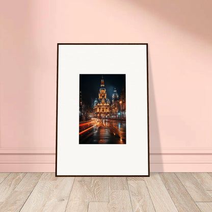 Framed photo of a church at night with wet streets from Midnight Highway Mirage