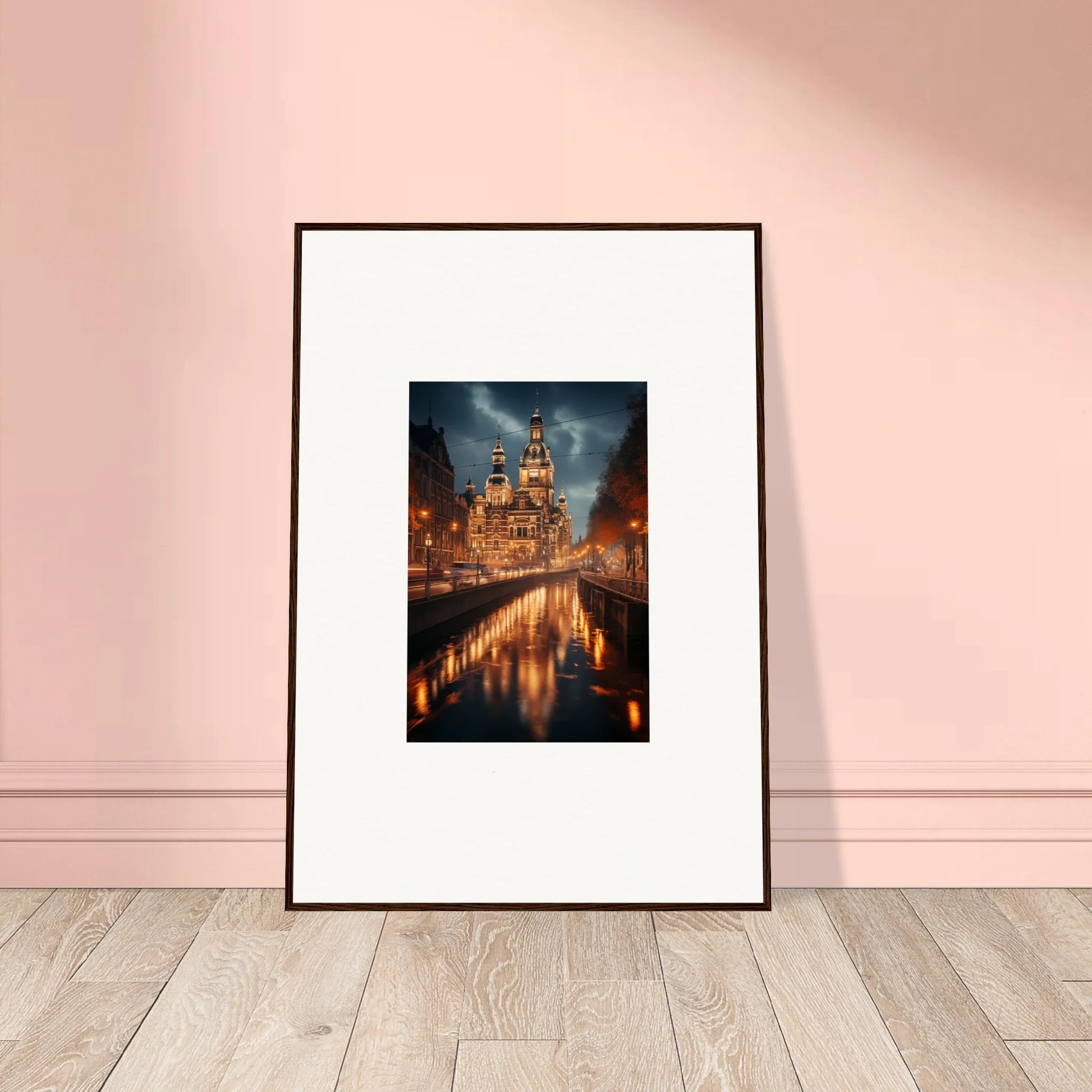 Framed photograph of Reflected Dreamscape Tides with a cathedral reflected in the canal