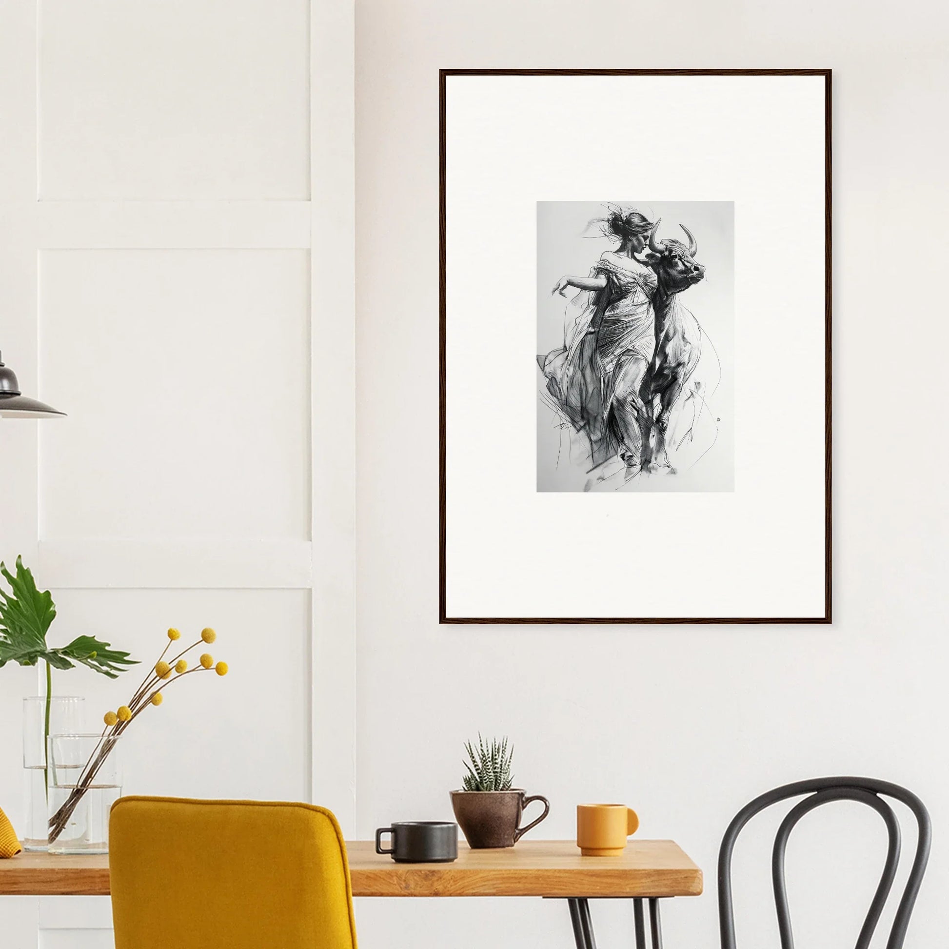 Framed black and white sketch of a dancer in flowing motion from Metaphoric Taurus Whispers