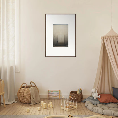 Framed black and white minimalist Portal Eventide Abstract art on a beige wall