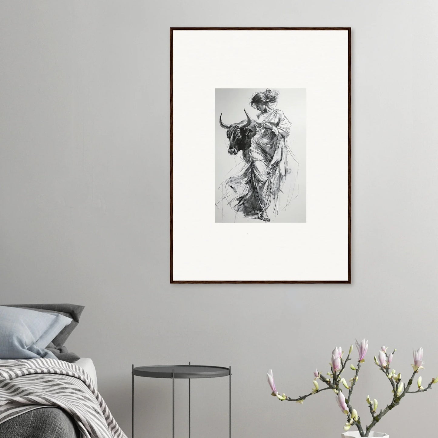 Framed black and white sketch of a flowing figure from the special edition art collection