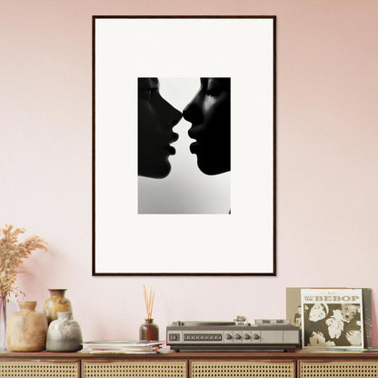 Black and white silhouette of two profiles about to kiss in Narcissus Mirror Haze special edition art™