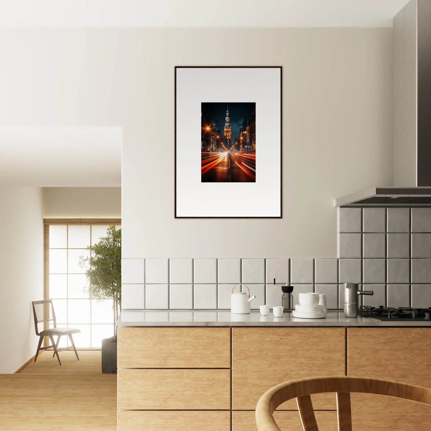 Framed Umbra Urban Nocturne photo of a vibrant cityscape at night