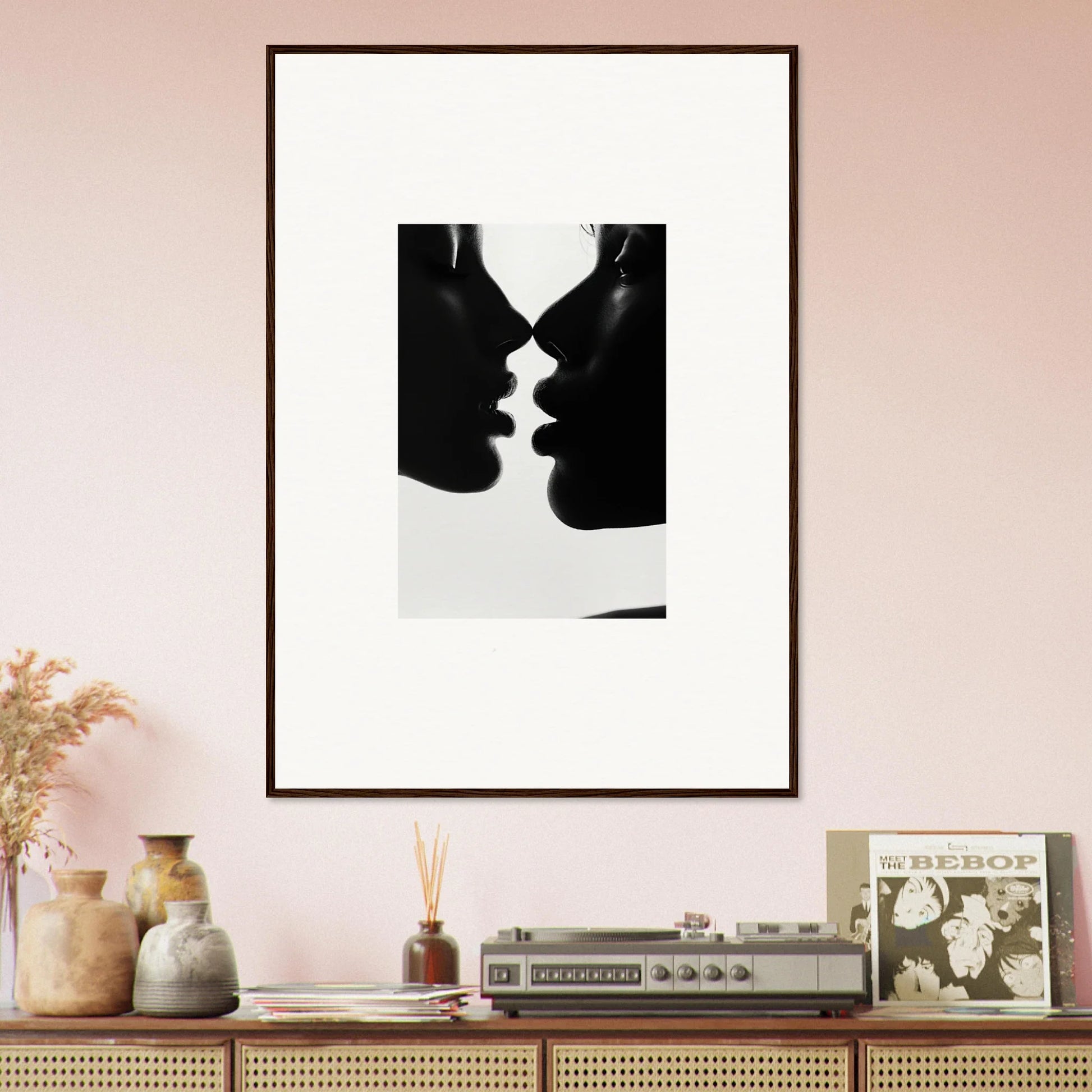 Black and white silhouette art showing profiles, part of the Nights Echoes special edition art™