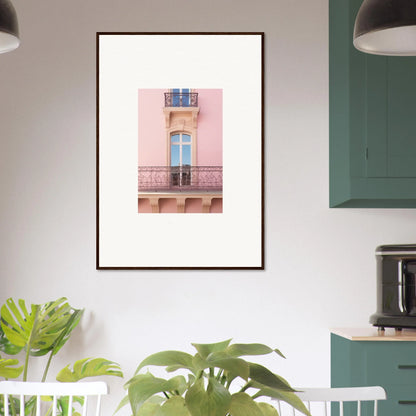 Framed wall art of Dusky Dream Balustrade with pink building balcony and window