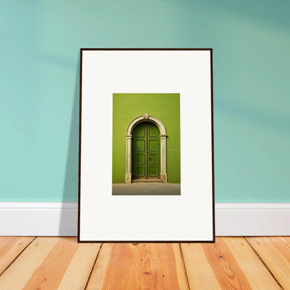 Framed photo of a green arched door with stone trim for Vert Barcode Reverie art™