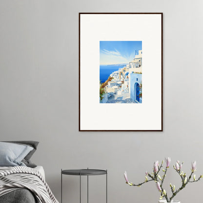 Framed Mediterranean Serenity Remastered art of Santorini’s blue domes and sea