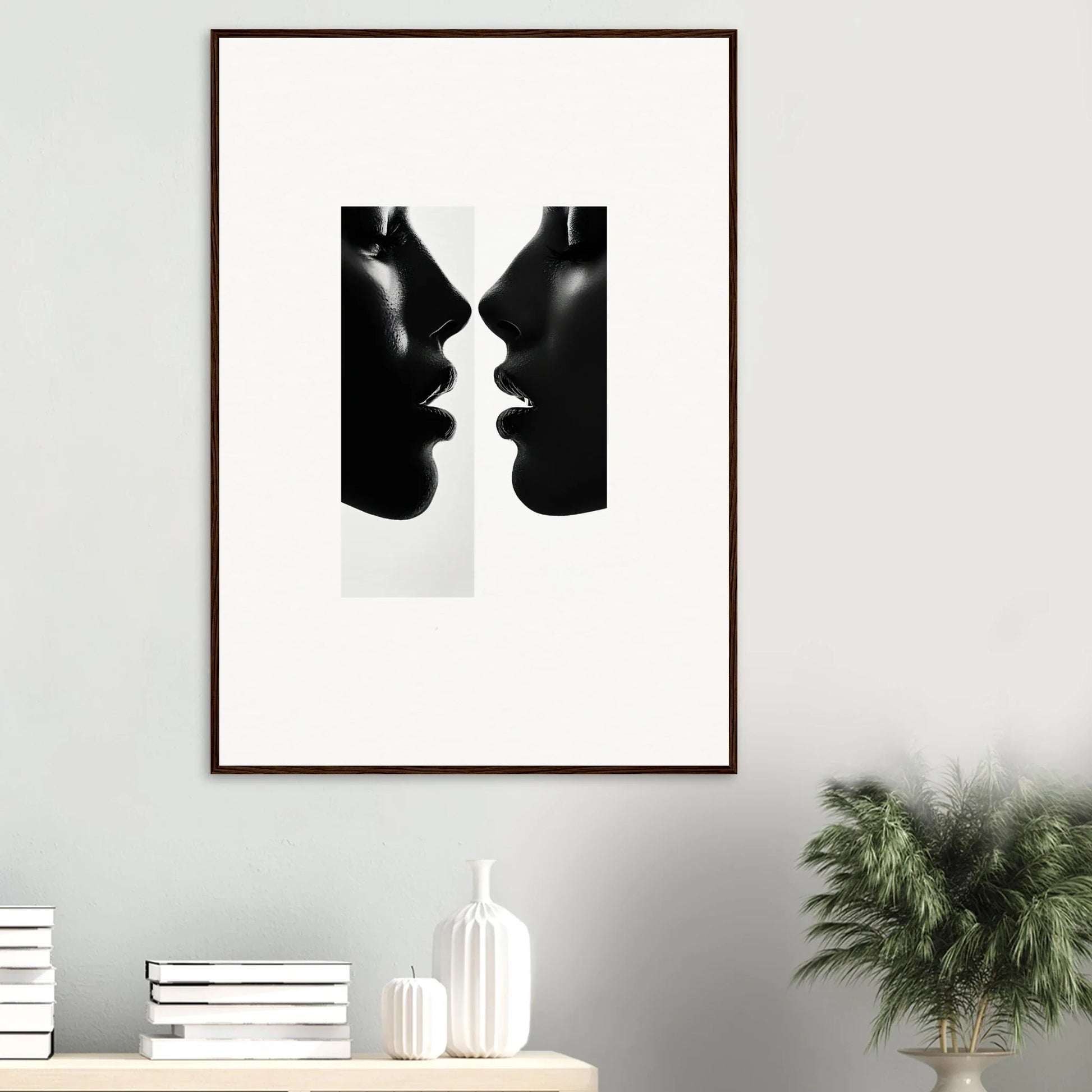 Two silhouetted profiles in a black and white special edition art print, Liminal Echoes