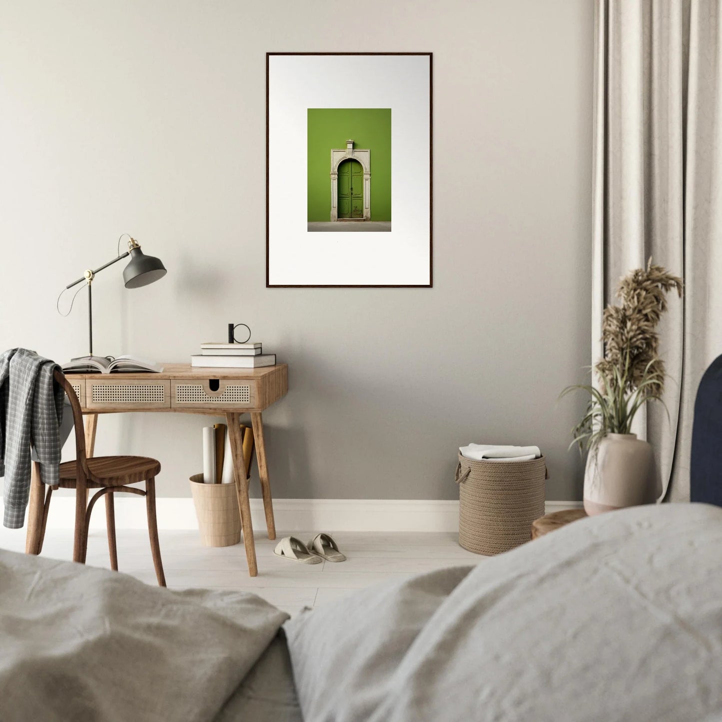 Framed special edition art of a green door for your Green Origins premium wall decor