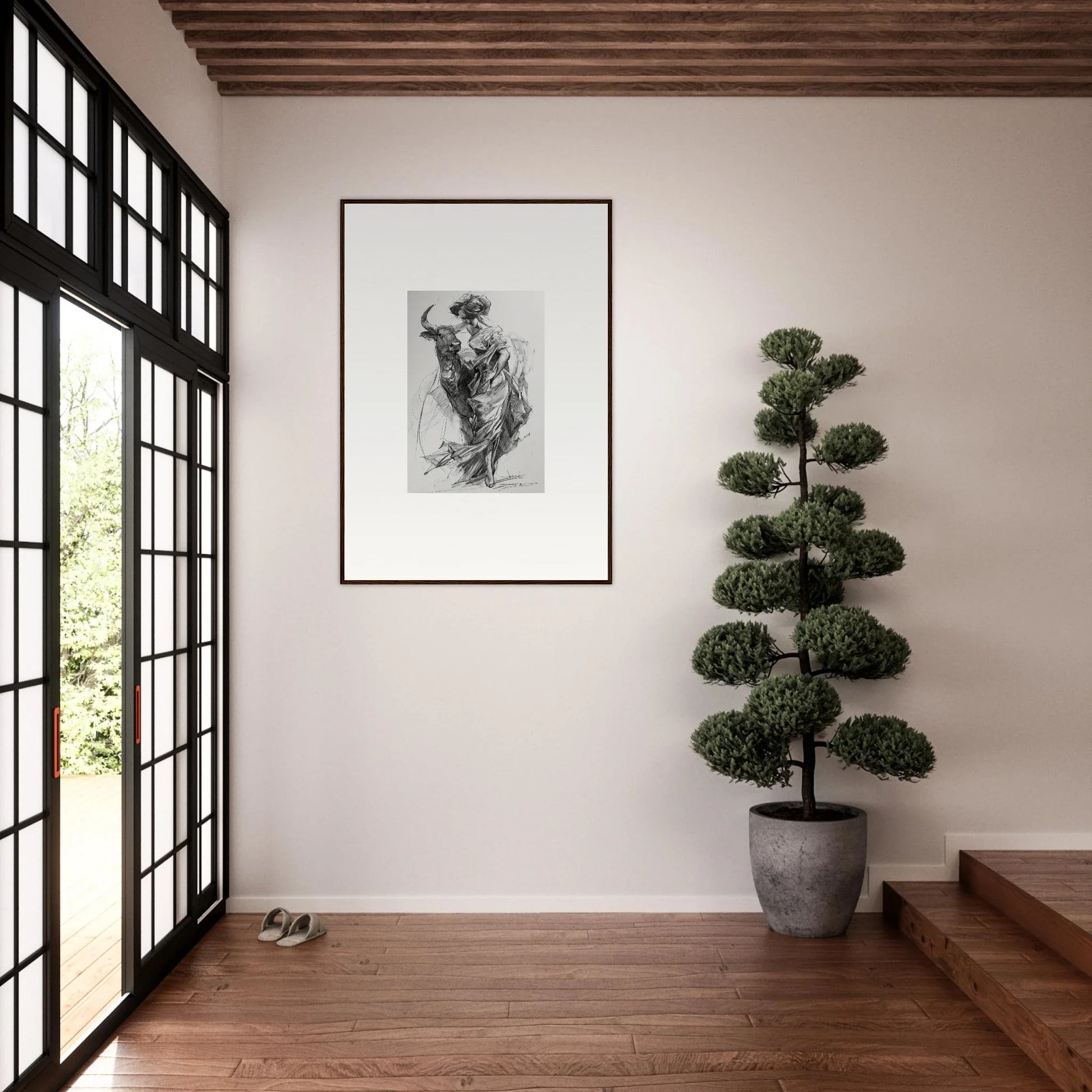 Framed black and white sketch of a koala in Ebullient Abstract Liaisons special edition art™