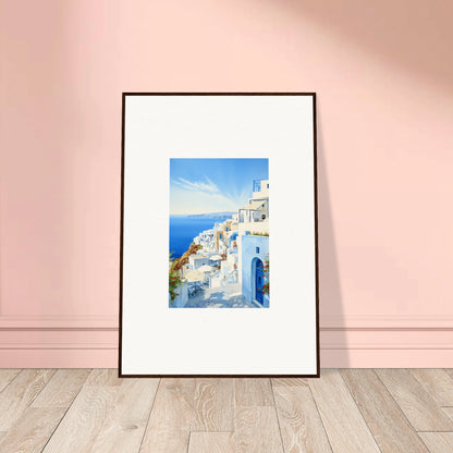 Framed photograph of Santorini’s white buildings and blue domes for Mediterranean Serenity Remastered