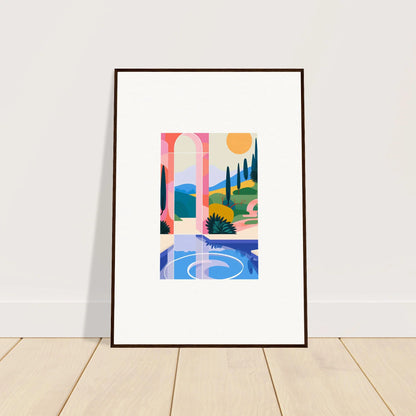 Framed colorful abstract wall art ’Sunlit Oasis’ perfect for room decoration and vibe