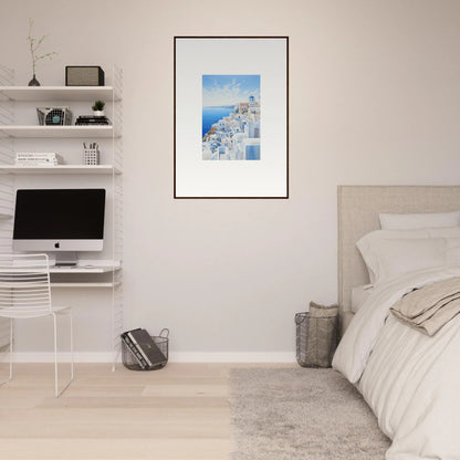 Framed wall art of Elysian Horizon Vortex featuring Santorini’s stunning blue domes