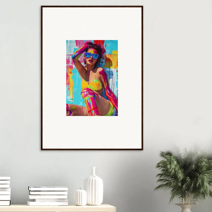 Colorful abstract portrait with vibrant hair and sunglasses for trendy room decoration