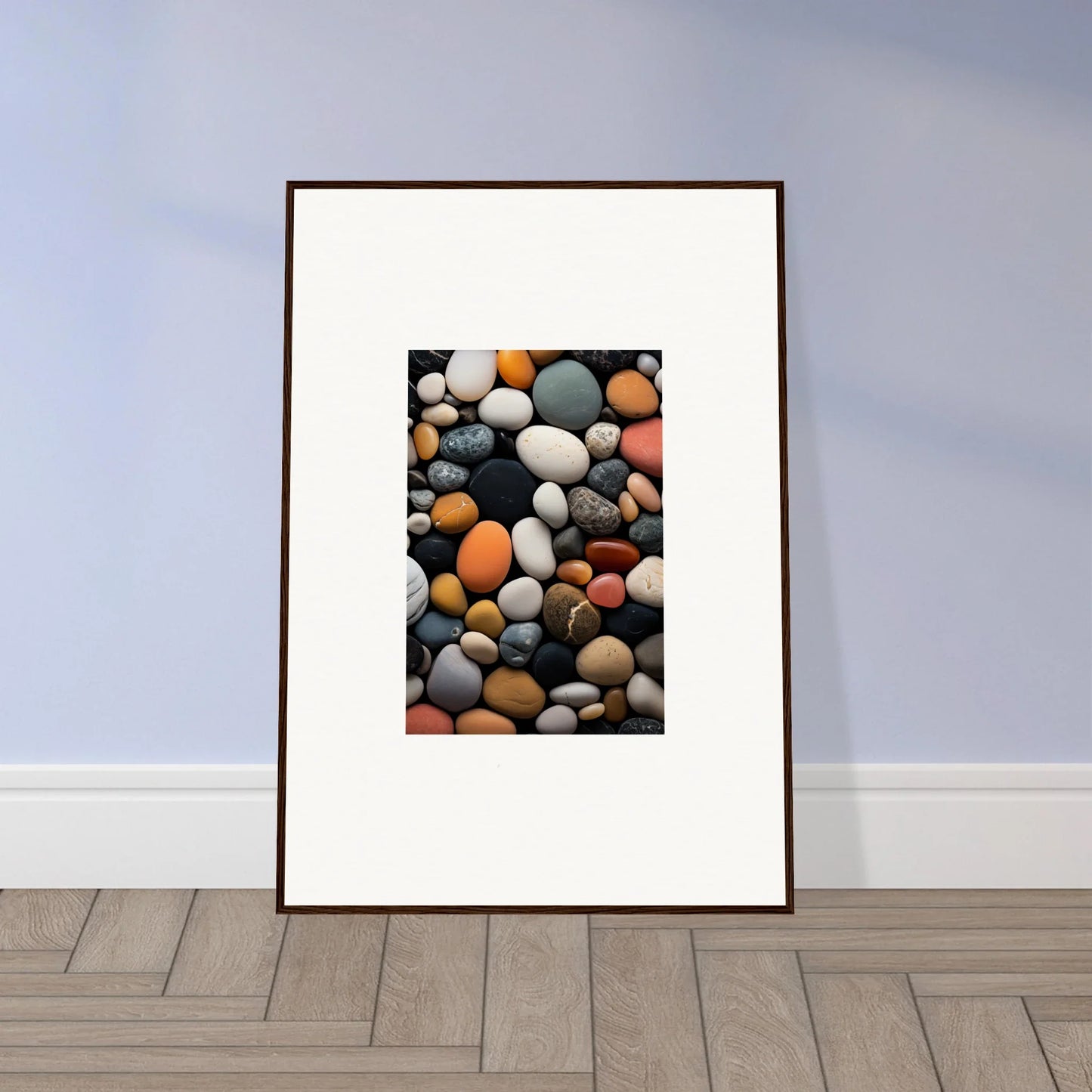 Framed photograph of colorful river rocks in Elemental Whisperbound Ascendancies design