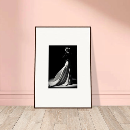 Black and white framed wall art of a flowing gown in dramatic light, Veiled Monochrome Journey