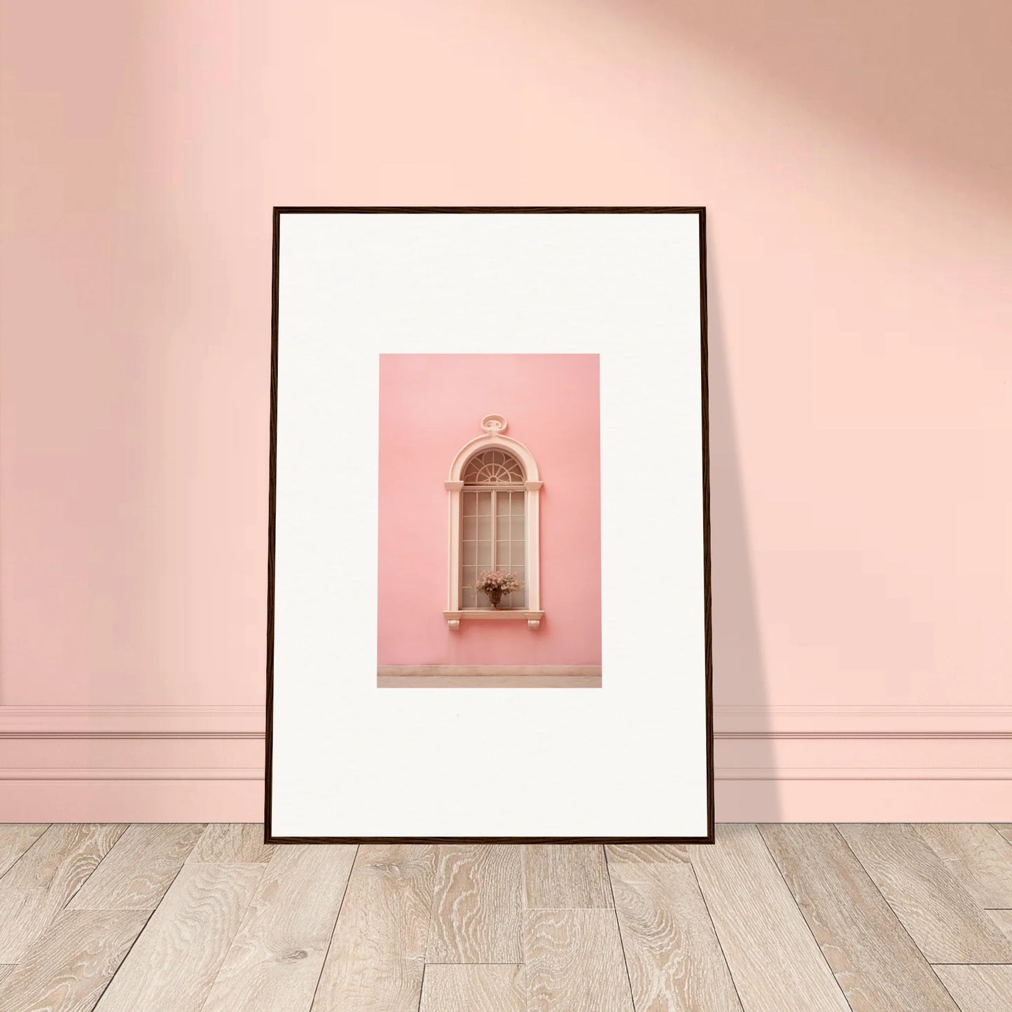 Ornate window niche in pink framed wall art from Pinky Flora Portal special edition art™