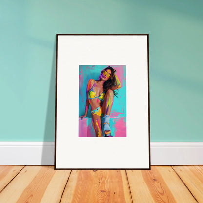 Colorful canvas print of a woman in swimwear for vibrant room decoration wall art