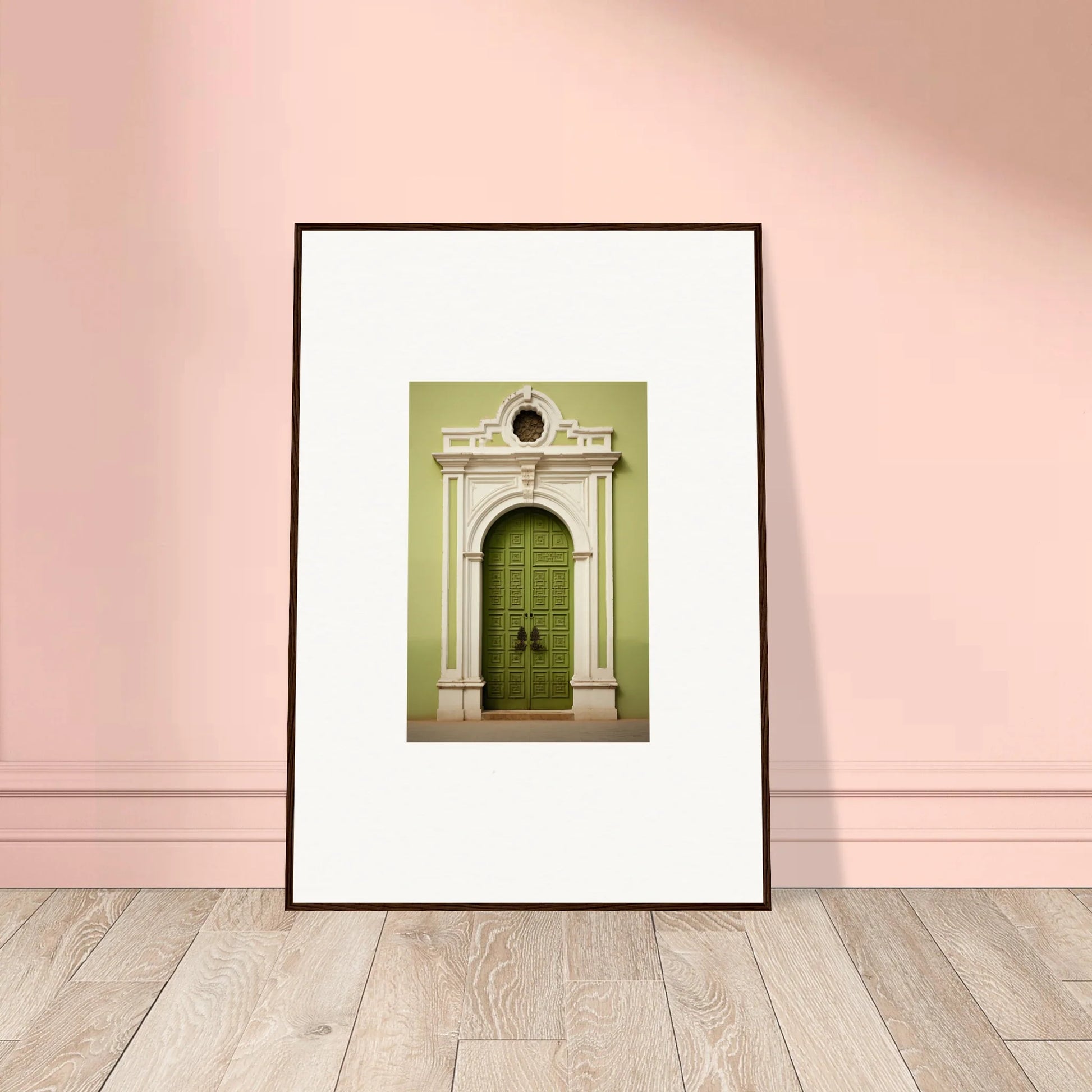 Framed photograph of an ornate green door from the Verdant Sentry Whispers special edition art™