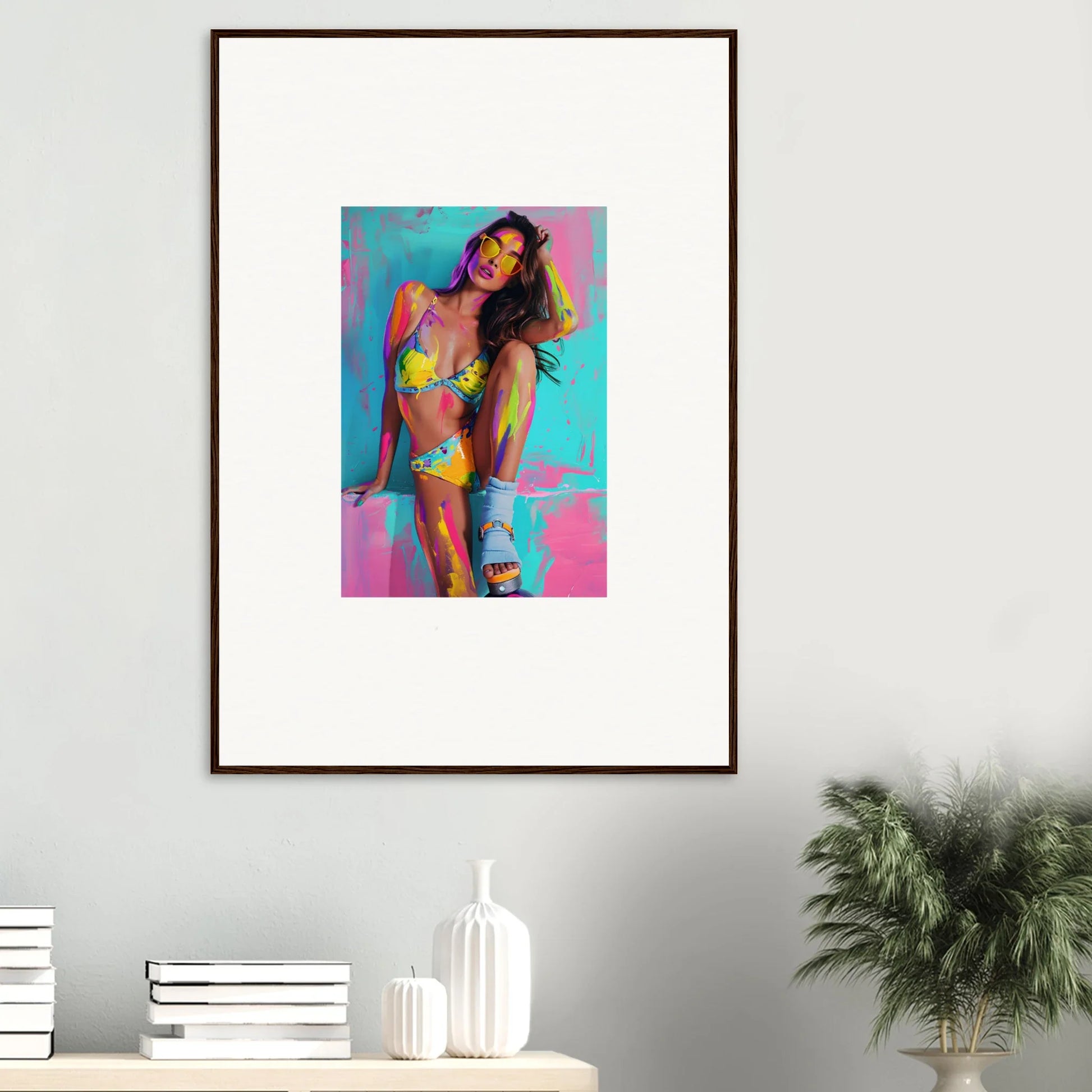 Framed canvas print of a colorful woman for vibrant room decoration and stunning wall art