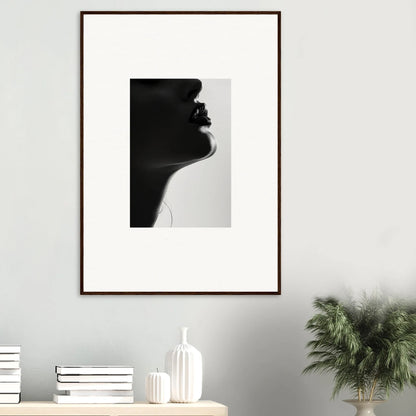 Framed wall art featuring the striking black and white Shadowed Whisper Immanence silhouette