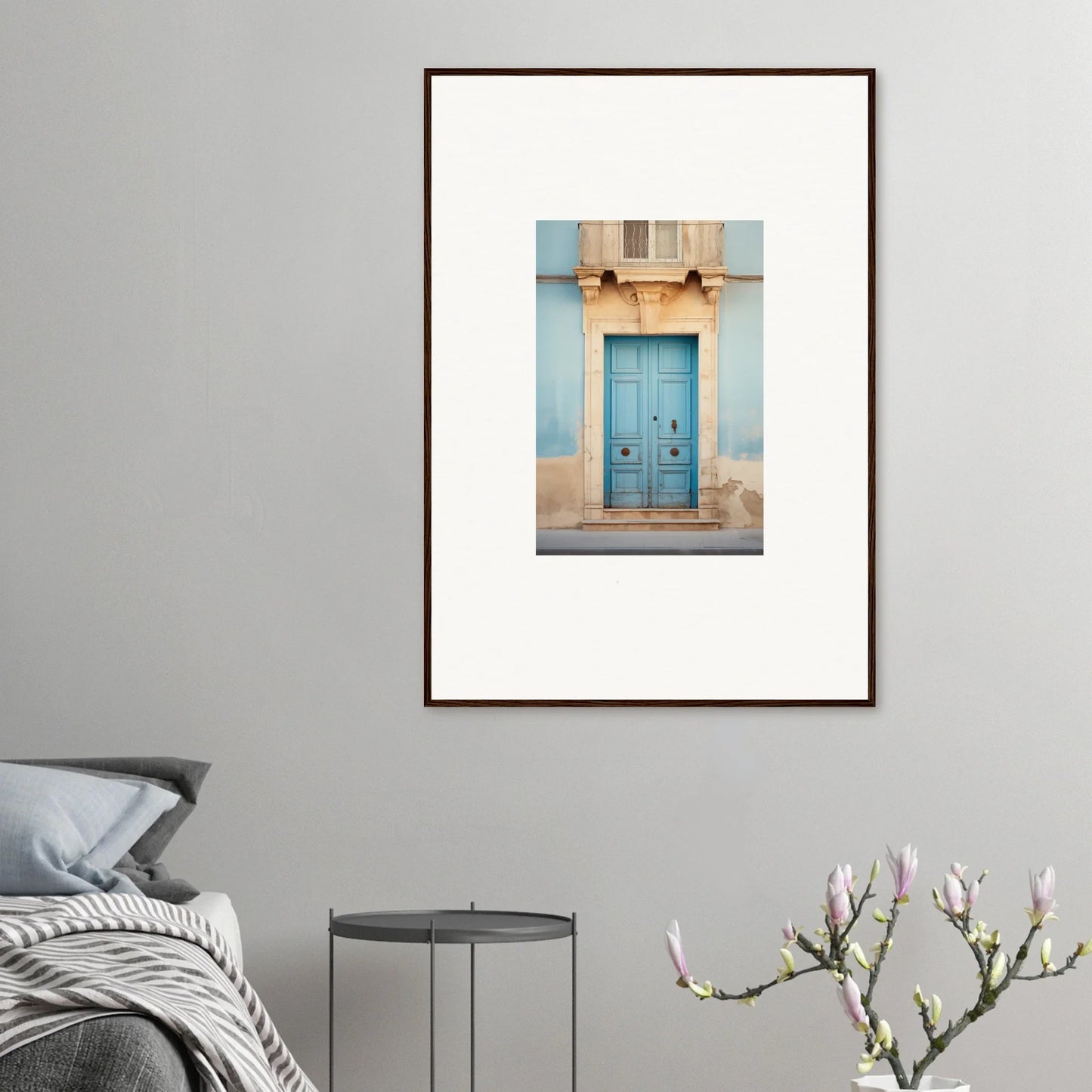 Framed photograph of a vibrant turquoise door in the Ephemeral Dreamscape Doorway art