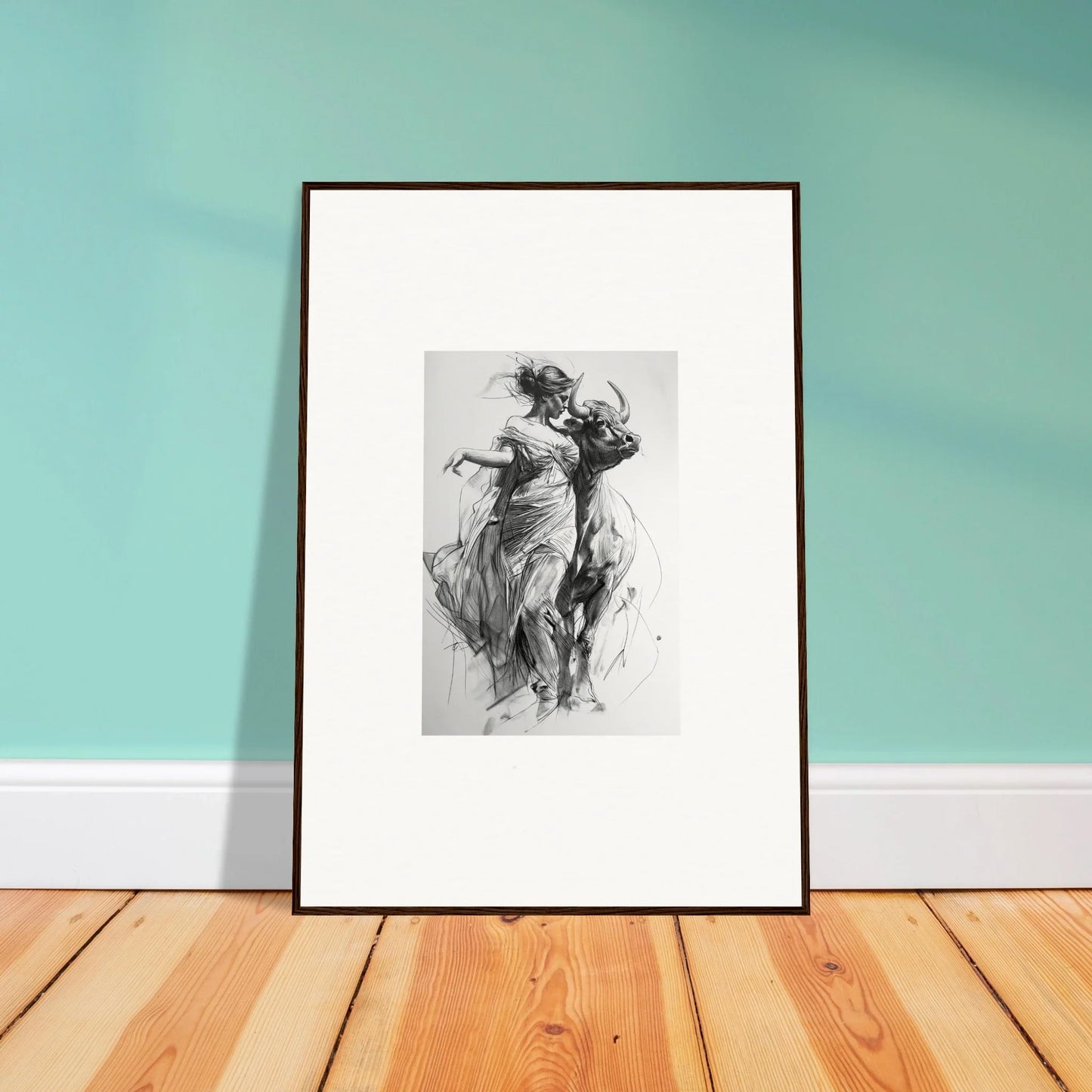 Framed black and white sketch of a figure in motion from Forest Flame Dance special edition art™