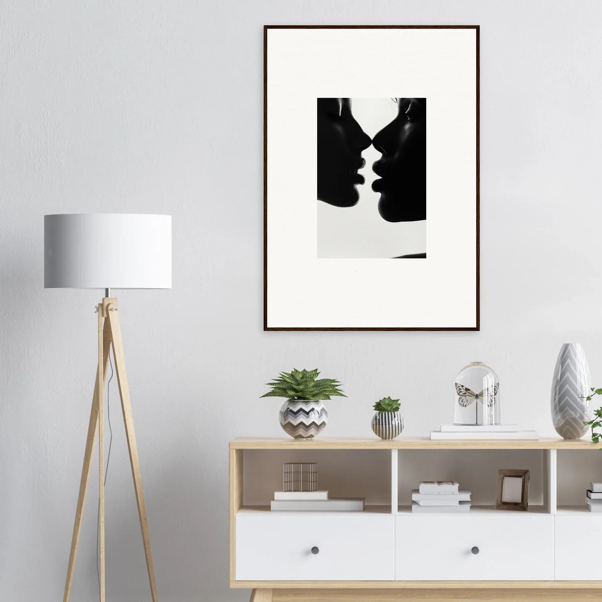 Black and white minimalist artwork of two profiles for Nights Echoes framed art