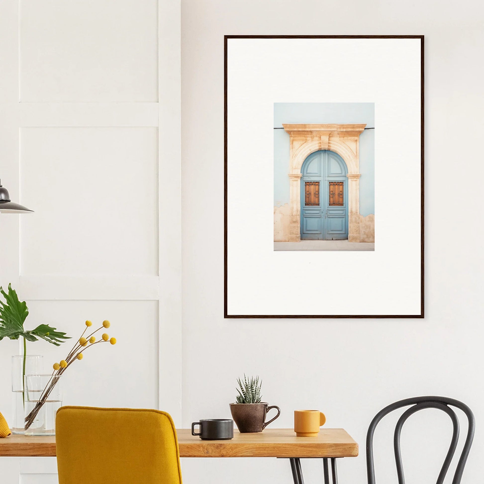 Framed photograph of a pale blue arched door, perfect for premium framed wall art