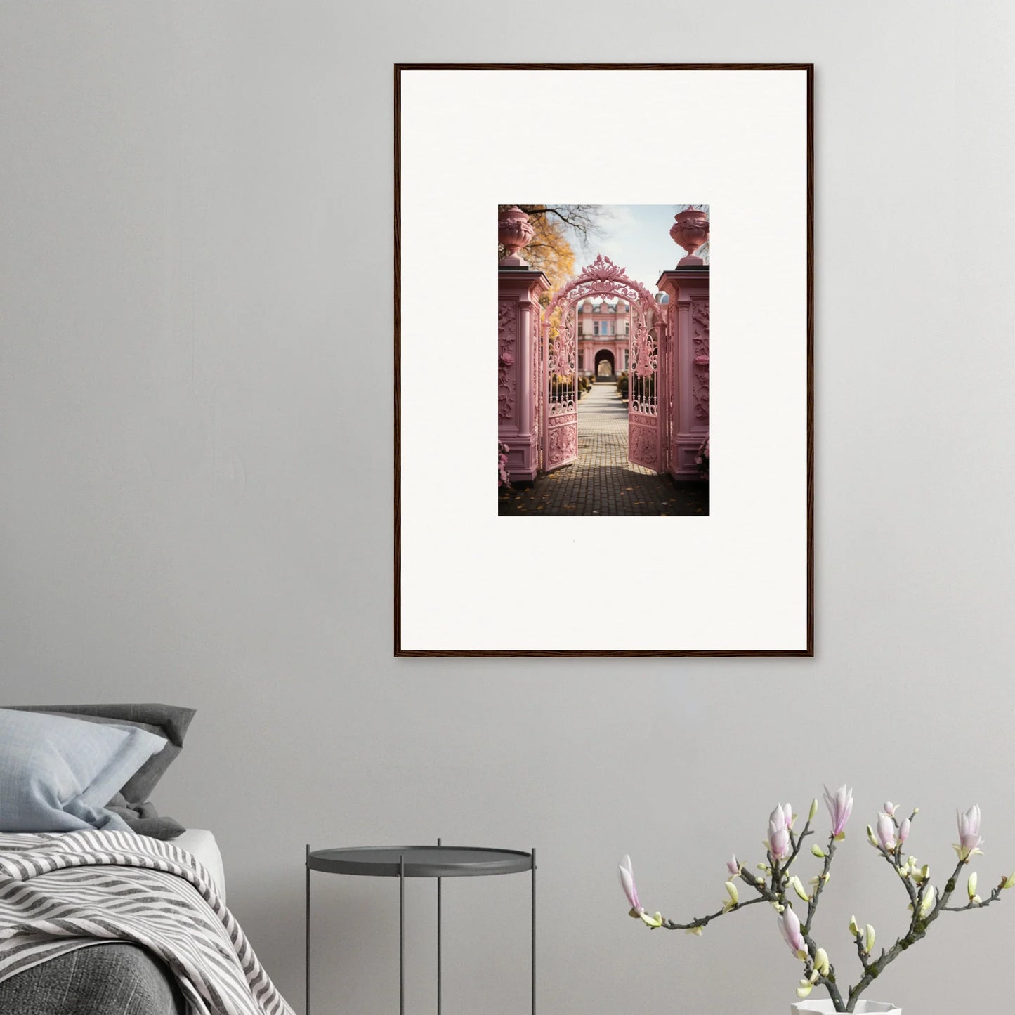 Framed photo of ornate pink gateway to historic building from Sugarcotton Visions Gateway