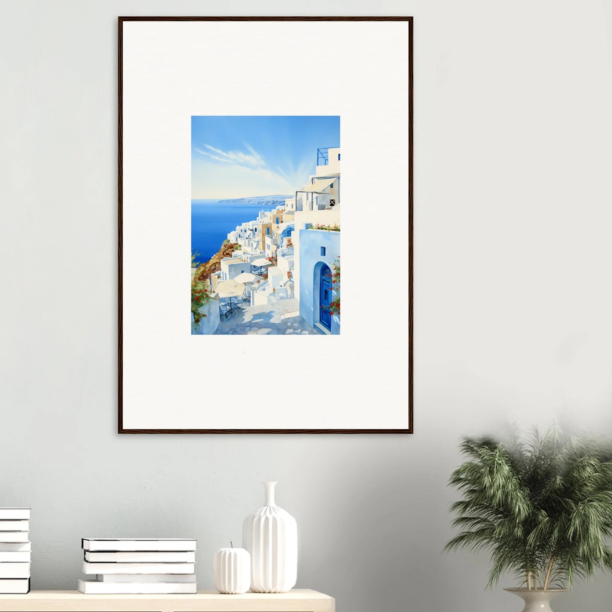 Framed artwork of Santorini in Mediterranean Serenity Remastered special edition art™