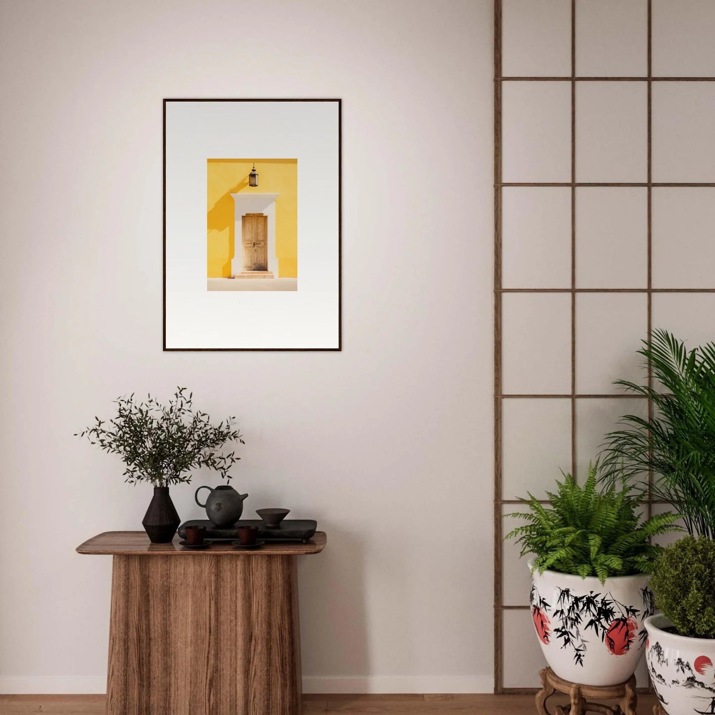 Framed wall art of a yellow architectural photo from Golden Hue Portal special edition art