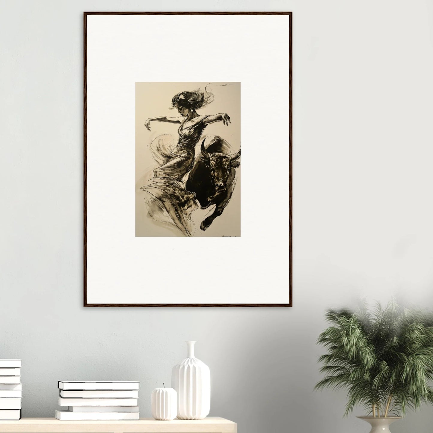 Framed black and white sketch of a dancer in motion, perfect for Resilient Dancer Flame art