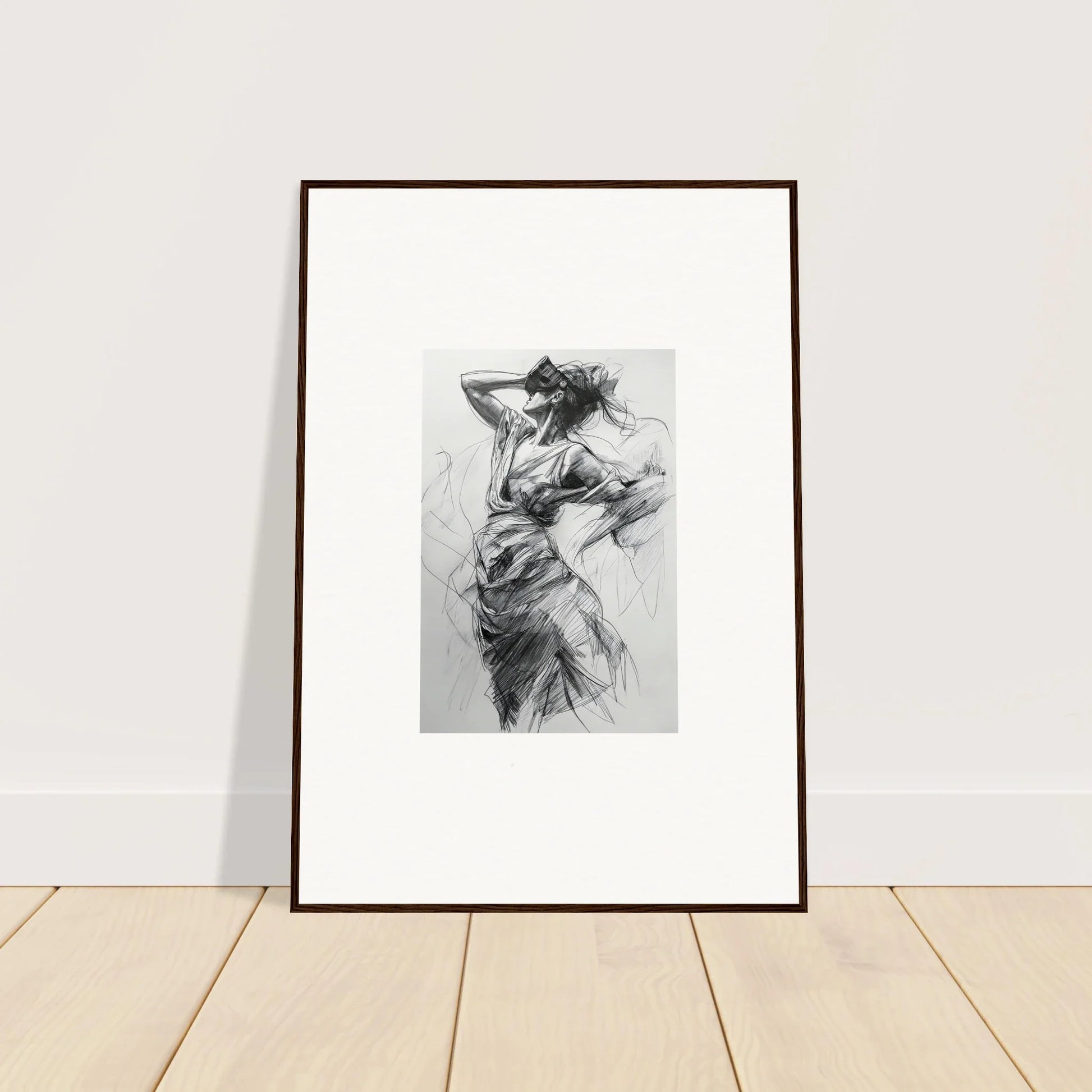 Framed black and white charcoal sketch in dynamic pose from Sketch Mirage Matinee