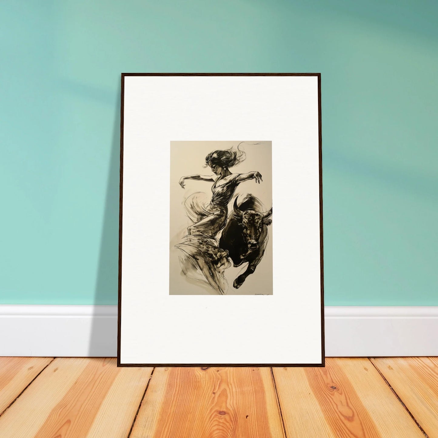 Framed wall art of Resilient Dancer Flame in dynamic black and white motion