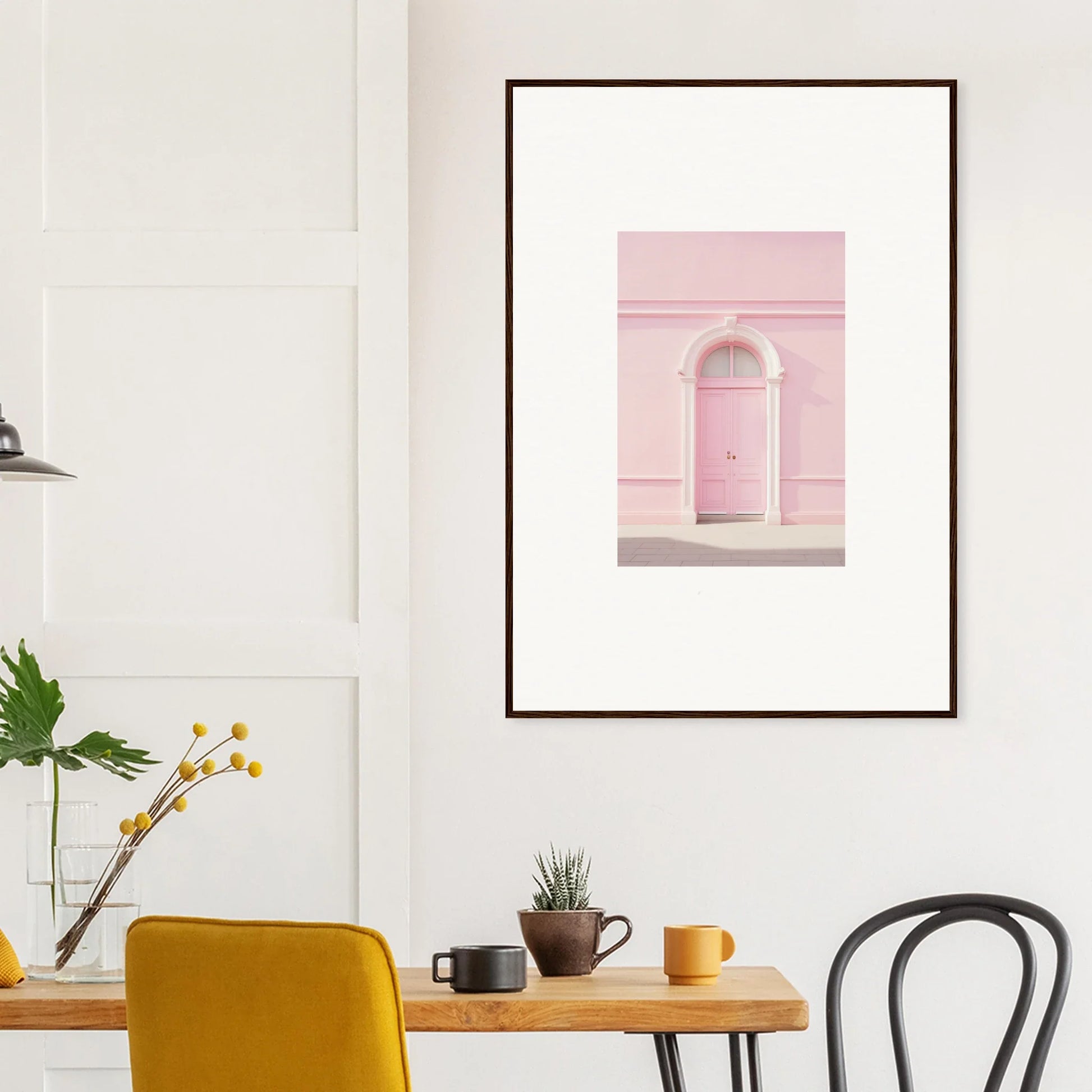 Framed wall art of a pink architectural archway from the Pearly Baccarat Dream collection