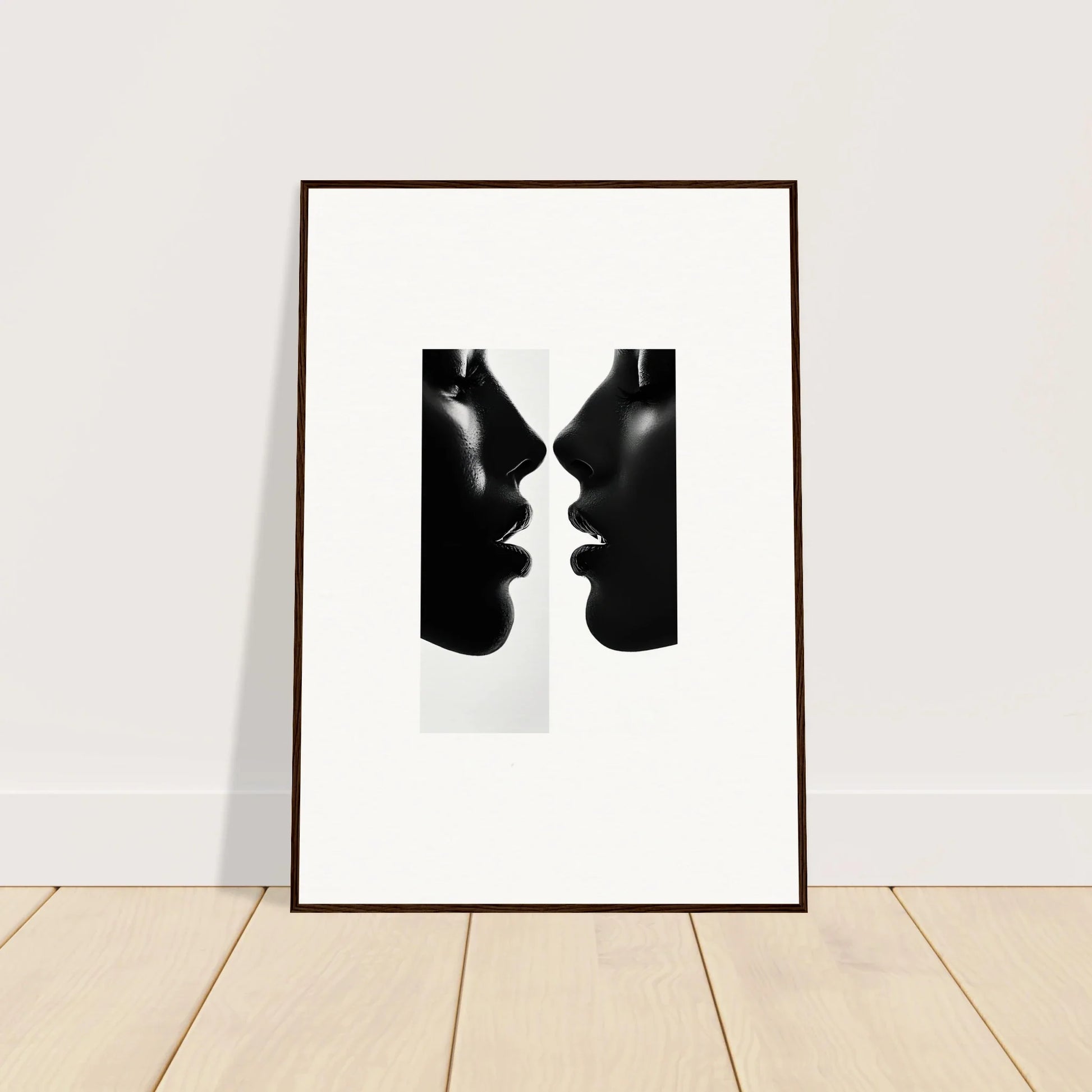 Two black silhouetted profiles in Liminal Echoes special edition framed poster art