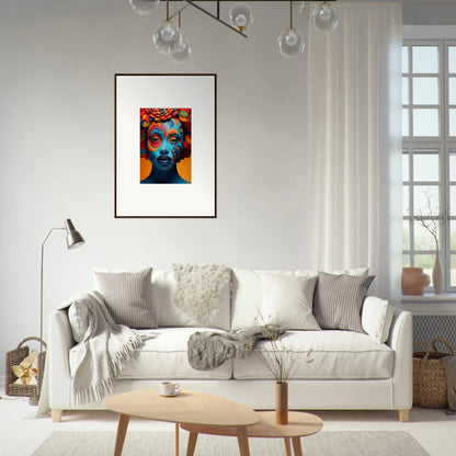 Colorful wall art canvas print of a vibrant blue face for stylish room decoration