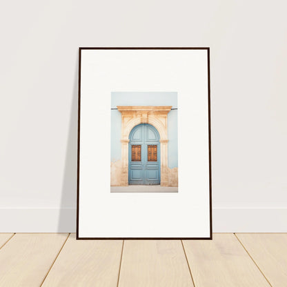 Framed poster of a blue vintage door with ornate archway from Threshold of Echoes