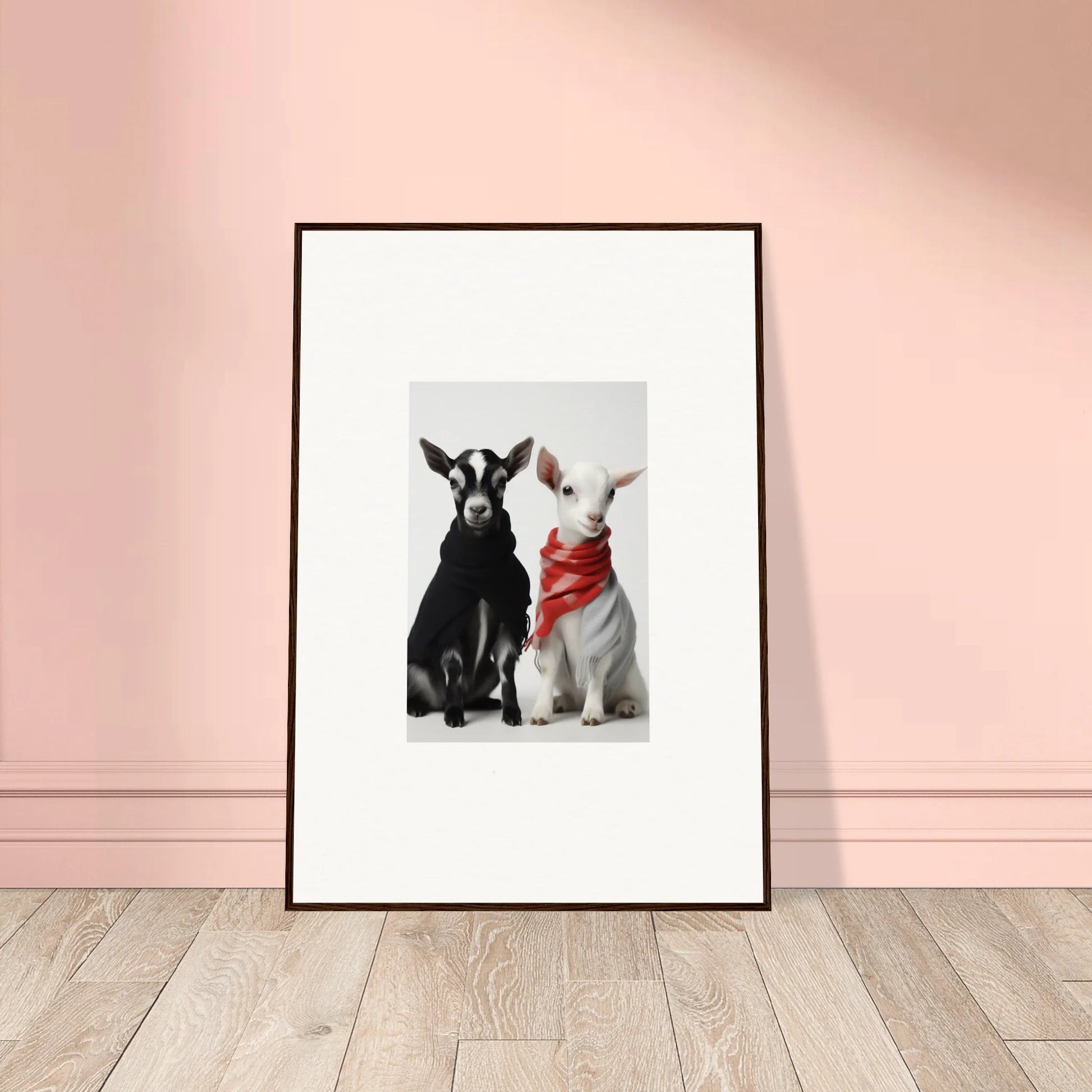 Framed wall art featuring two dogs in red bandanas from Rainbow Twin Dreams special edition art™