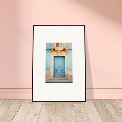 Framed photograph of a weathered blue door, part of the Ephemeral Dreamscape Doorway collection