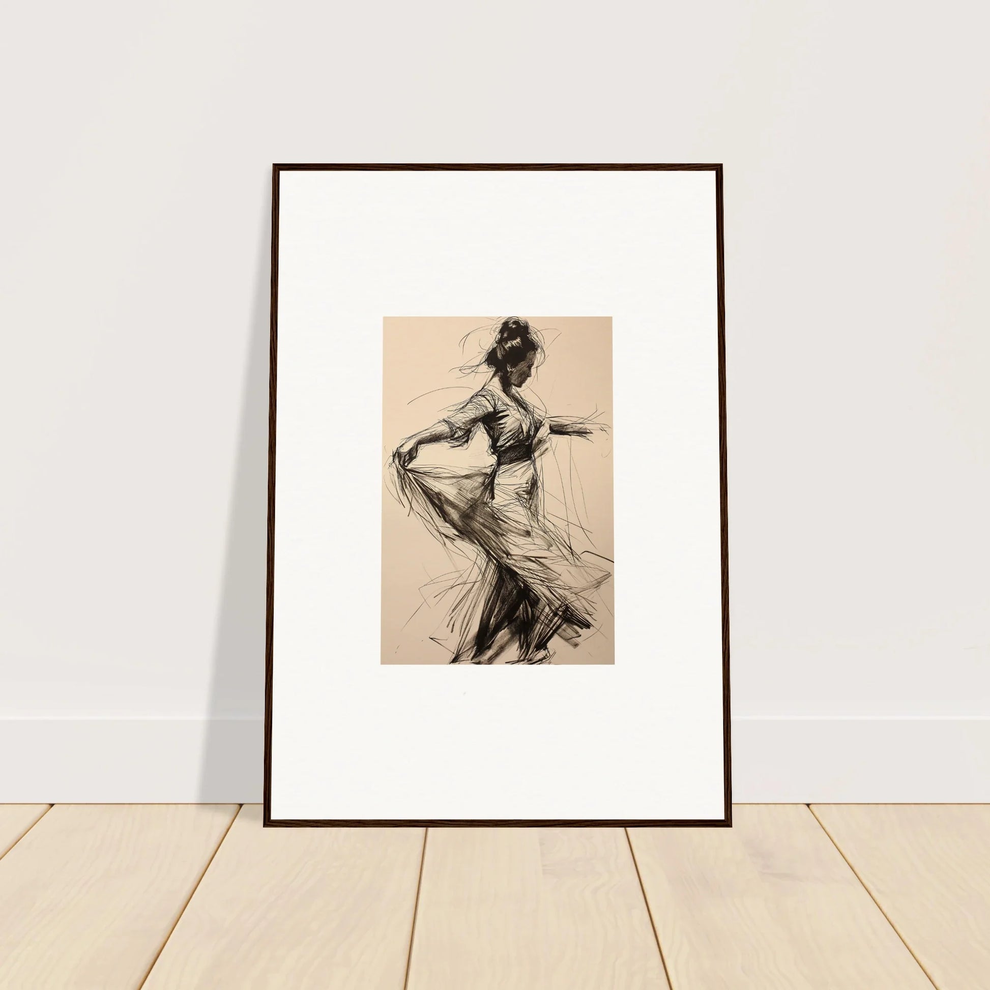 Framed wall art of a dancer in flowing motion from Ephemeral Motion Whispers collection