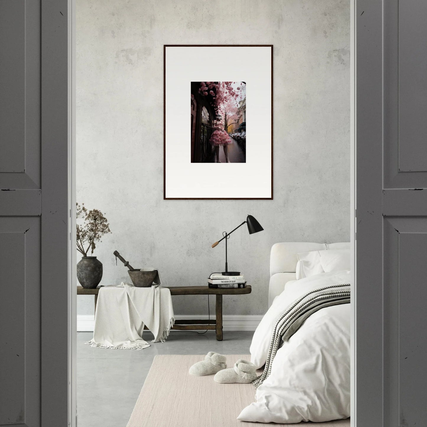 Framed wall art of a pink urban alleyway for Petal Eccentricity Revealed collection