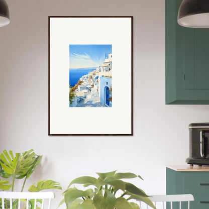 Framed photo of Santorini’s blue domes for Mediterranean Serenity Remastered art™