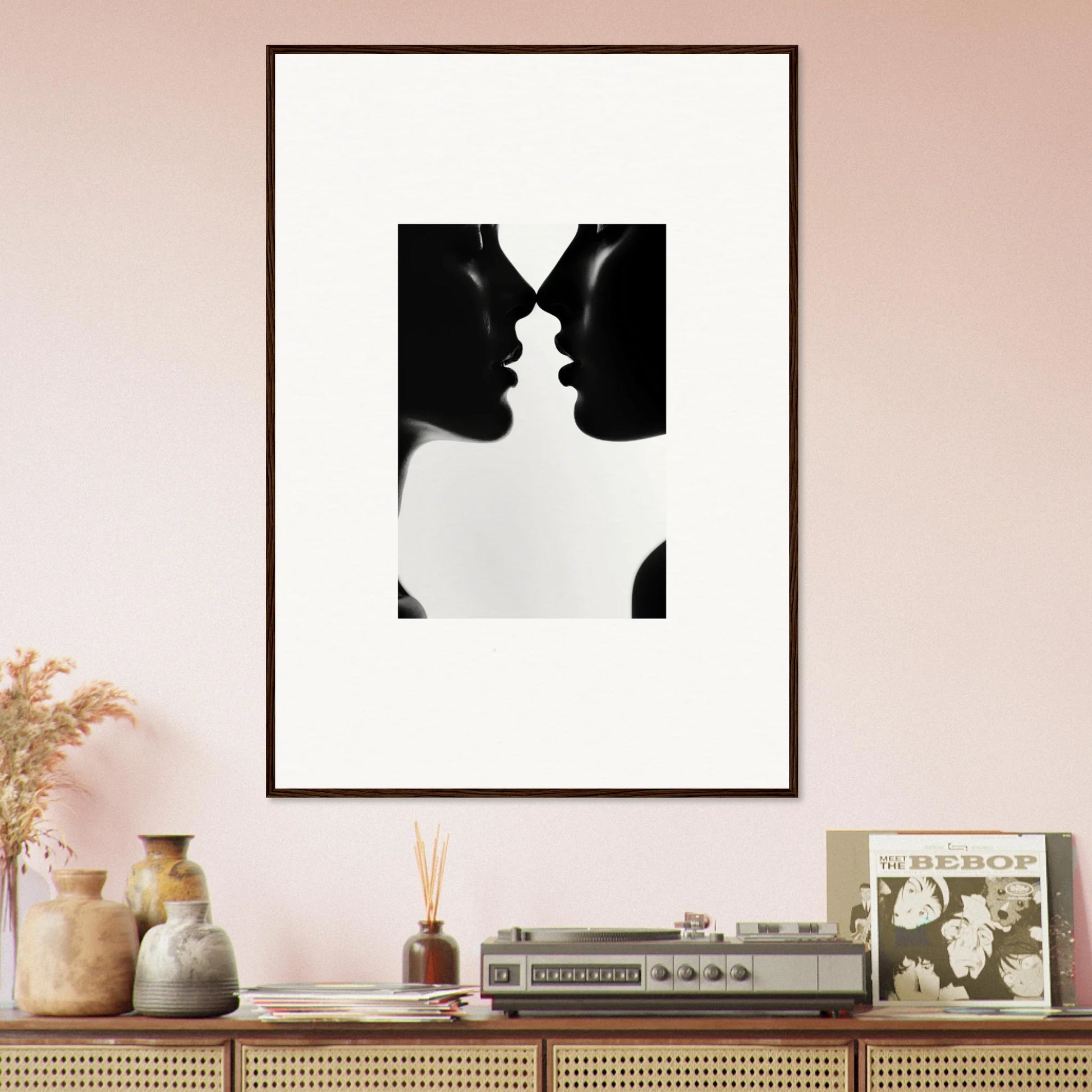 Black and white silhouette photo of profiles creating a vase in Whispers Shadowdance Serenaa