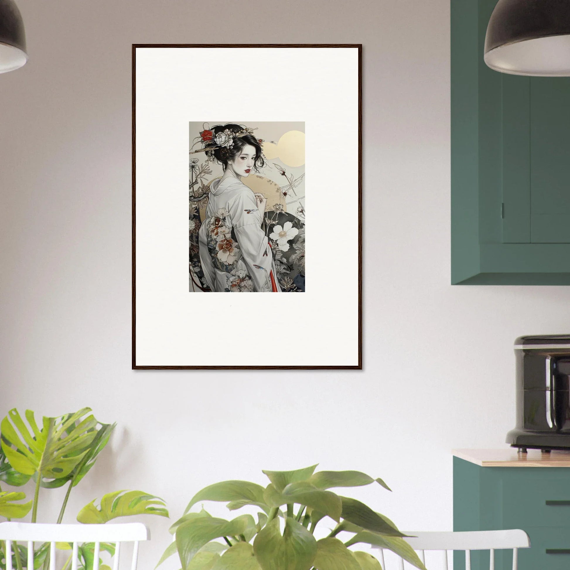 Framed Japanese geisha artwork in ink and watercolor from Daydream Blossom Wistitudes