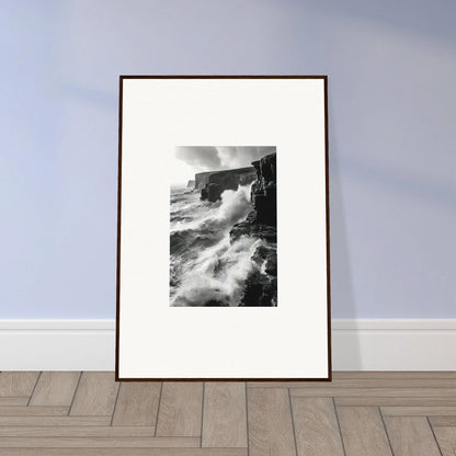 Framed black and white photo of crashing waves for Tempestuous Rock Ballet special edition art™